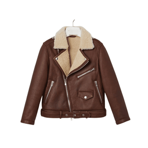 <b>Men's</b> Brown <b>Shearling</b> Leather Long Winter <b>Jacket</b> with Fur Collar Warm Lining and Classic Button Customized Design - Product Image 1