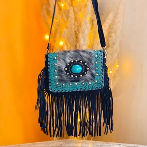 Venus Leathers Were Fashion <b>Single</b> Western Handmade Letter Pattern Floral Genuine Leather Crossbody Zipper Portable Travel 7 - Product Image 3