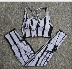 <b>Tie</b> <b>Dye</b> Yoga <b>Set</b> Women 2 Piece Crop Top Full Length Leggings High Waist Spandex Polyester Breathable Striped Crisscross Straps - Product Image 5