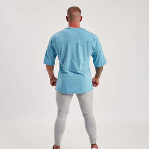 Men's Oversized <b>Light</b> Blue Cotton T-Shirt Short Sleeve O-Neck Casual Jersey Knitted Solid Washed Fit - Product Image 2