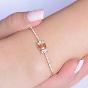 สร้อยข้อมือแซฟไฟร์สีส้ม แซฟไฟร์สีส้มธรรมชาติแท้ เครื่องประดับประจำเดือนเกิด ของขวัญสำหรับคนรัก - Product Image 6