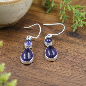 Pendientes Colgantes de Amatista Natural con Doble Piedra, Plata de Ley 925, Chapados en Oro Rosa y Amarillo, Joyería Artesanal con Gema en Forma de Lágrima - Product Image 5