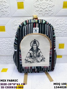 Himalayan Hemp <b>Canvas</b> Mix Fabric Backpack with Hamsa Hand Design Chains 29x8x41 Cm Casual Daily Use Zipper Closure - Product Image 3