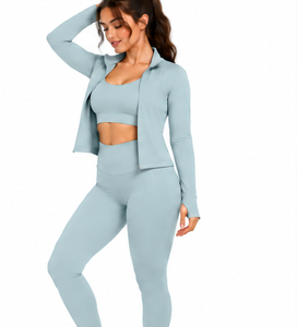 Conjunto de Yoga de 3 Piezas para Mujer, Leggings Deportivos, Sujetador Deportivo y Chaqueta, Tejido Suave, Secado Rápido, Transpirable, Elástico, para Gimnasio y Ejercicio - Product Image 3