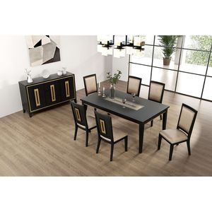 Set da Pranzo Contemporaneo da 7 Pezzi con Piano in Vetro e 6 Sedie in Legno, Arredamento per Cucina e Sala da Pranzo - Product Image 3