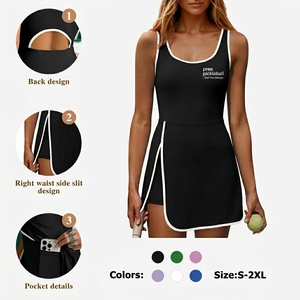 Women's Casual Solid Pickleball 2-Piece Side Slit Skirt Dress Contrast Trim Matching Safety Shorts <b>Patches</b> Sweat-Wicking - Product Image 1