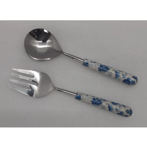 Service à salade en résine, bois et acier inoxydable, plaqué or, vente sur le marché International - Product Image 1