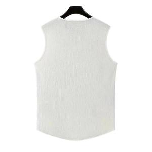 <b>Men's</b> <b>White</b> V-neck Sleeveless Tank Top Casual Breathable Cotton Solid Color Woven Design Workout Fitness <b>Vest</b> - Product Image 3