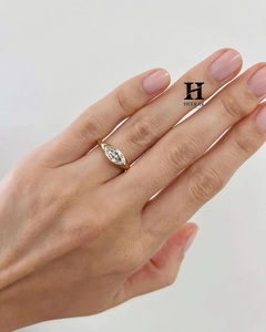 Minimalist Marquise Cut Lab Diamond Engagement <b>Ring</b> - 14K Solid <b>Gold</b> Bezel <b>Set</b> Wedding <b>Ring</b> - Modern East-West Marquise Diamond - Product Image 5