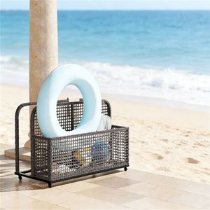 Panier de rangement en jonc de mer gris clair pour utilisation en piscine - Product Image 1