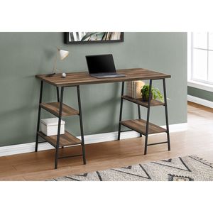 Scrivania Moderna Contemporanea da 48 Pollici per Ufficio Domestico con Ripiani Portaoggetti, Laminato Marrone e Metallo Nero per Lavoro con Laptop - Product Image 5