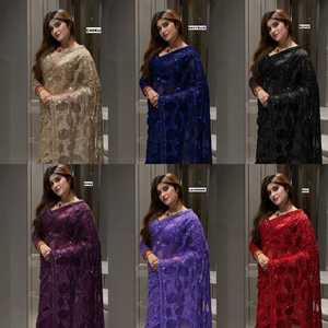 Heavy Sequins Embroidery <b>Butterfly</b> Net Saree Women Unstitched Blouse Piece Wrinkle Free Quick Dry Festive Party Modern Apparel - Product Image 5