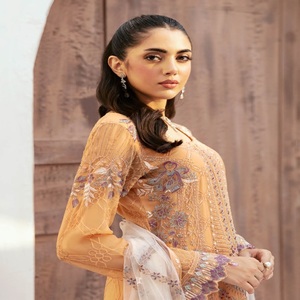 Robes panjabi pakistanaises brodées en mousseline de soie pour femmes sur des costumes trois pièces en mousseline de soie Designers pakistanais par Ramsha Vol V-26 - Product Image 3