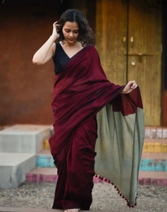 Woven Handloom Cotton <b>Blend</b> Saree - Product Image 4