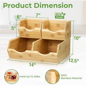 Contenedores de Almacenamiento de Bambú para Despensa, Juego de 3 Organizadores Deslizantes para Frutas y Verduras, Elegantes y Prácticos para Almacenar Papas, Cebollas y Alimentos - Product Image 3