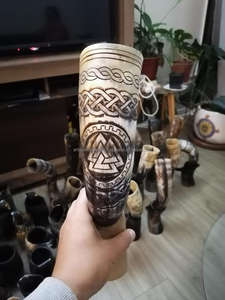 Mini cuenco para beber estilo vikingo con capacidad de 7-8 oz, hecho a mano por artesanos con cuerno de búfalo y buey de origen indio, Ragnar Ale - Product Image 3