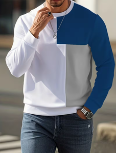 เสื้อสเวตเชิ้ตผู้ชาย แขนยาว ลายทางตัดสี ดีไซน์นูน สีขาว น้ำเงิน เทา ผ้าฝ้าย 100% สวมใส่สบายๆ สำหรับฤดูใบไม้ผลิ รับผลิตแบบ ODM - Product Image 6