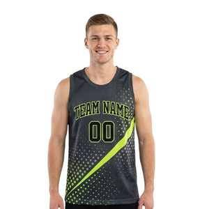 Ensemble de maillot de basket à col rond pour hommes avec ligne diagonale et imprimé à pois, haut d'équipe sans manches, short uni, nom et numéro personnalisés - Product Image 3