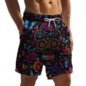Pantalones cortos con estampado de calaveras y mariposas coloridos para hombre, de secado rápido, con cordón en la cintura, ropa de baño informal - Product Image 4