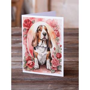 Whimsical Basset Hound Valentine Roses A7 Tamaño 5x7 Tarjetas de notas en blanco Paquete de 8 con sobres para saludos - Product Image 2