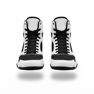 Chaussures de boxe montantes blanches et noires en mesh respirant à lacets pour hommes - Product Image 4
