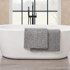 Ensemble de tapis de bain en coton moderne, 2 pièces, rectangulaire, gris, antidérapant, épais, à poils longs, pour usage domestique - Product Image 6