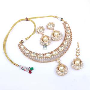 Devangi Gold Plated Moissanite Designer <b>Bridal</b> <b>Necklace</b> <b>and</b> <b>Earring</b> <b>Set</b> - Product Image 5