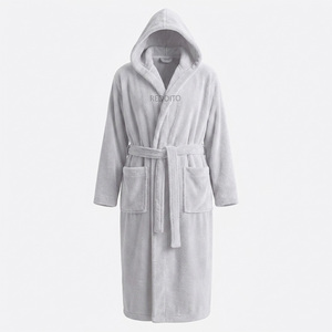 Bata de Forro Polar Gris con Capucha para Hombre, Manga Larga, Mezcla Suave de Poliéster/Algodón, Ecológica, 160g, con Bolsillos con Cinturón, Estilo Casual y Sexy para Invierno - Product Image 1