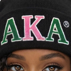 AKA Black Beanie Embroidered Knit <b>Hat</b> <b>Warm</b> Winter Cap Stylish Streetwear Fashion Accessory Comfortable Fit - Product Image 4