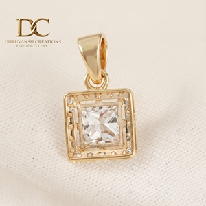 14KT <b>Solid</b> Yellow <b>Gold</b> Lab Grown Diamond Round Square Brilliant Cut <b>Pendant</b> Charm IGI Certified Jewelry for Women's Necklace - Product Image 6