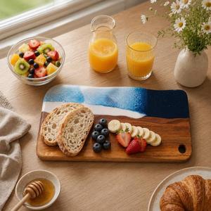 Planche à découper rustique en bois et résine époxy, faite à la main, pour la cuisine, planche décorative pour servir et préparer les aliments - Product Image 2