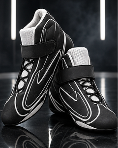 Bottes de sport karting/moto en cuir véritable noir, hauteur cheville, avec fermeture auto-agrippante, respirantes, légères, doublure Nomex, semelle extérieure en caoutchouc - Product Image 4