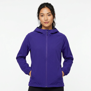 Men's Purple Hooded Windproof <b>Zipper</b> <b>Jacket</b> Regular Fit Knitted Polyester Casual Autumn Wear - Product Image 4