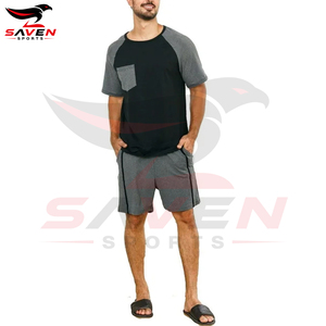 Conjunto de Verano de Alta Elasticidad, Camiseta de Manga Corta con Cuello Redondo y Bloques de Color Multicolor para Hombre, Conjunto de Camiseta y Pantalones Cortos para Usar en Verano - Product Image 6