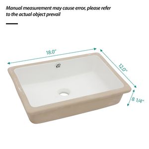 Lavabo Rettangolare da Incasso in Ceramica Bianca 18x12 Pollici con Troppopieno, Eleganti Lavabi per Ristrutturazione Bagno - Product Image 6