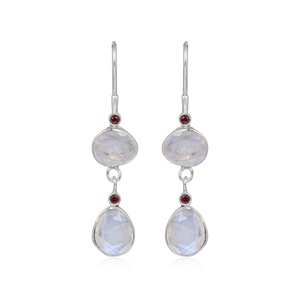 Natural Moonstone & Garnet Birthstone <b>Earrings</b> 925 Sterling <b>Silver</b> Handmade Gemstone <b>Drop</b> Dangle <b>Earrings</b> Jewelry Wholesale - Product Image 1