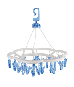 Séchoir à linge rond à 24 pinces avec 16 pinces roses, cintre en plastique de type crochet pour buanderie, design multifonctionnel et durable - Product Image 1