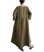 Abaya Wanita Linen Panjang Lantai Model Sederhana Kerah O Lengan Tiga Perempat Model A-Line Warna Solid Sederhana Bahan Bernapas Cocok untuk Musim Semi
