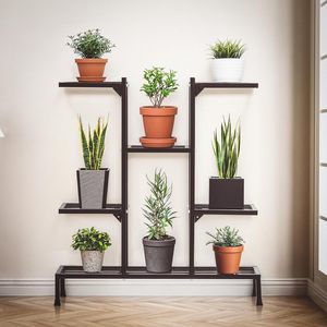Support à plantes en métal robuste à 8 niveaux, porte-pots multi-étages, revêtement poudré antirouille, pour intérieur et extérieur - Product Image 3