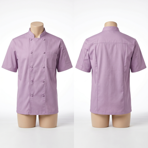 เสื้อเชฟผู้ชาย 240 GSM ผ้าโพลีคอตตอนทวิล สีชมพู เสื้อคลุมครัวพรีเมียม ปักลายปักแบบกำหนดเอง พิมพ์โลโก้ป้ายทอ ชุดยูนิฟอร์ม - Product Image 3