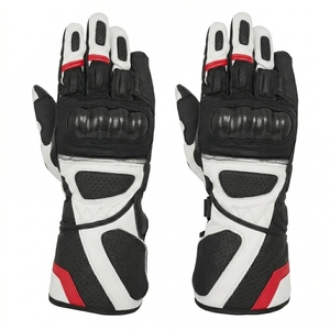 Gants de moto en cuir noir, blanc et rouge, à doigts entiers, pour une protection optimale des motards - Product Image 2
