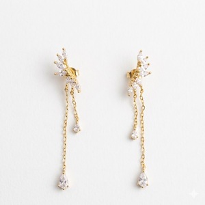 ต่างหูทองคำแท้ 14K รูปปีกนางฟ้า ประดับเพชรเลี้ยงในห้องปฏิบัติการ แบบห้อยระย้า ต่างหูแบบโซ่ ต่างหูสำหรับงานแต่งงาน ต่างหูแบบแชนเดอเลียร์สำหรับเจ้าสาว - Product Image 6