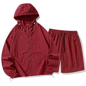 <b>Men's</b> Black Hooded Zipper Windbreaker <b>Jacket</b> and Woven Shorts Set Casual <b>Summer</b> Breathable Quick Dry 100% Nylon - Product Image 6