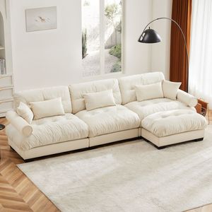 Divano Componibile in Velluto Super Confortevole e Oversize con Pouf Mobile, Braccioli Imbottiti e Tasche Profonde per Soggiorno - Product Image 1