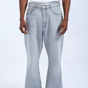 Men's <b>Light</b> Wash Denim Flare Jeans High Waist Loose Fit Casual Style Cotton Fabric Woven Midweight Direct Factory Supplier - Product Image 3