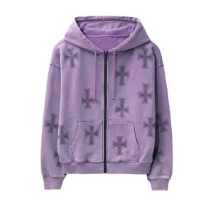 Personnaliser Rhinestone Logo Hoodies Hommes Acid Wash Mode Haute Qualité Hot Dernier Design Hommes Strass Hommes Zipper Hoodies - Product Image 1