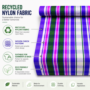 Tela de Nylon Reciclado Ecológica, Tejido a Cuadros, Color Morado, Verde y Blanco, para Prendas y Bolsos - Product Image 6