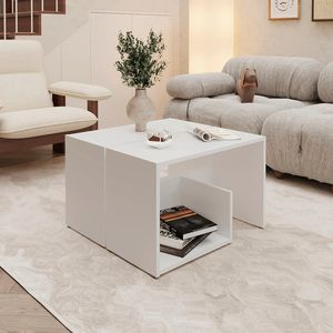 Tavolino Laterale Bianco in Melamina con Vano Portaoggetti Aperto, Tavoli Console - Product Image 1