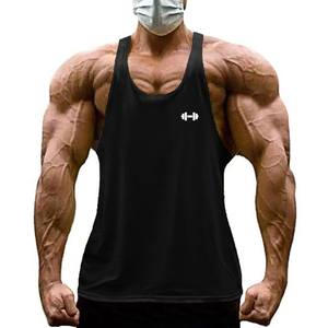 Men's <b>Yellow</b> O-Neck <b>Tank</b> <b>Top</b> Quick Dry Polyester Sporty Sleeveless Workout Singlet Front Barbell Print - Product Image 4