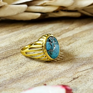 Bagues Bohèmes en Cuivre et Turquoise au Design Unique, Bijoux Ethniques en Laiton pour Femmes, Plaqué Or 18 carats, Anneau Tribal Tendance, Vente en Gros/OEM/ODM - Product Image 1